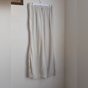 Max Studio London Pants Women M Beige With Blue Stripes Resort Beach Boho Comfy